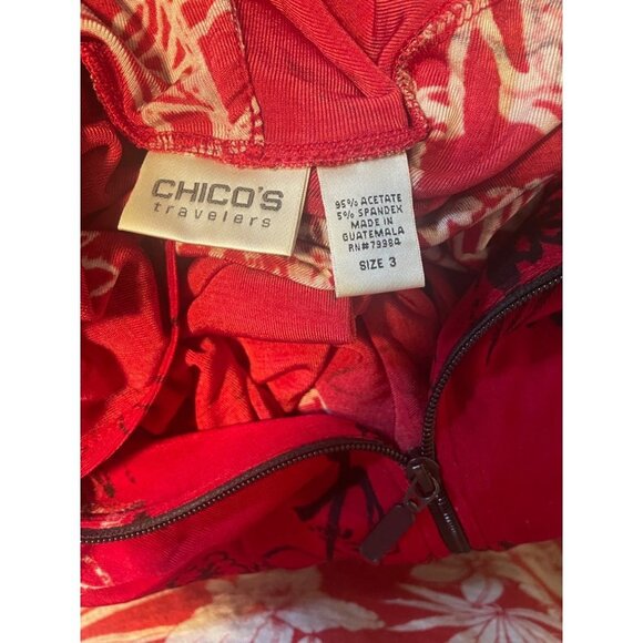 Chico’s Red Floral Asian Inspired Hooded Full Zip Jacket Sz XL - Picture 6 of 11
